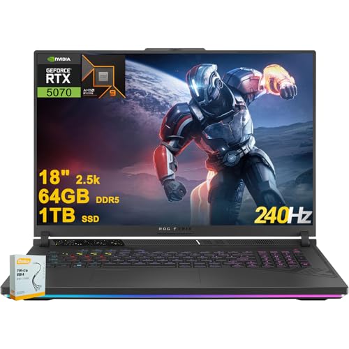 Image of ASUS ROG Strix G18 G814 Gaming Laptop | 18 inch 2560x1600 240Hz (100% DCI-P3) | AMD 16-core Ryzen 9 9955HX (>i9-14900HX) | 64GB DDR5 1TB SSD | GeForce RTX 5070 DLSS4 | RGB Backlit Win11 w /DLCA Accessory