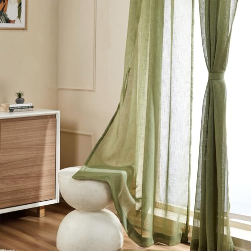 Image of Amazon Basics - Sheer Door Curtains | Light Filtering | 7 Feet | Set of 2 | Plain Design | for Living Room, Bedroom & Balcony | 115 cm x 210cm, Color - Green