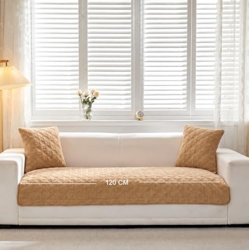 Image of HOMETHREADS Innovative Premium Velvet Sofa Cover Mat with PVC Backing for Non-Slip Comfort | (Brown Clubs, 2 Seater Small | 70x120cm)