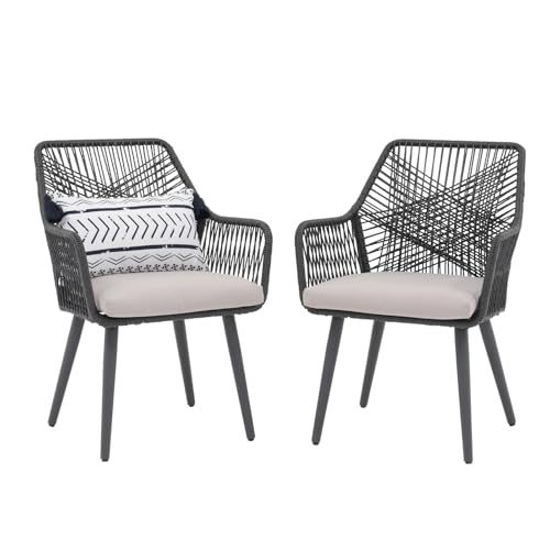 Patiorama Patio Dining Chair Set of 2, Woven Rope Outdoor