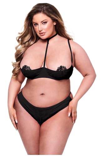 Baci Lingerie Ensemble 2 pièces sexy soutien-gorge quart de bonnet et string Black Queen Size