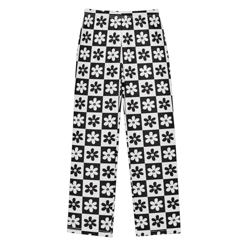 Checkered Smiley Daisy Pattern Boys Pants for Kids Jogger Pants with Pockets S-XL