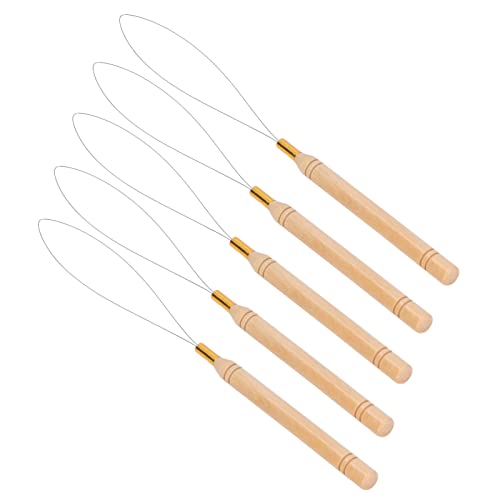 Enhebrador de Cuentas para Cabello, 5 Piezas Kit de Agujas de Bucle de Extensión de Cabello de Haya Antideslizante Gancho para Tirar Aguja Herramienta de Bucle de Cabello