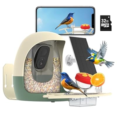 Bird Feeder with Camera Solar Powered, Smart Bird Feeder with AI Identify, 2K HD Live View and Instant Notification, Ideal Gift for Bird Lover(with 32G Card)