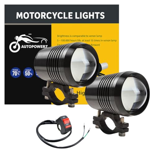 Image of AUTOPOWERZ Universal 20W Projector Spot LED Fog Light | White High Brightness Auxiliary Lamp | Waterproof Dustproof | 12V DC Power with Switch | Suitable for All Bikes & Motorcycles | Pack of 2