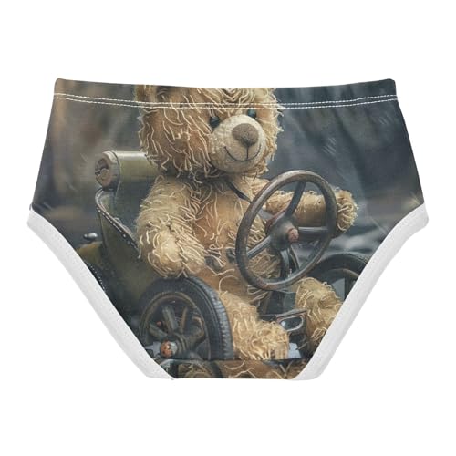 Kids Underwear, Teddy Bear Driving Car Toddler Girl Panties, Girls Underwear Cotton, 2T–8 Years2