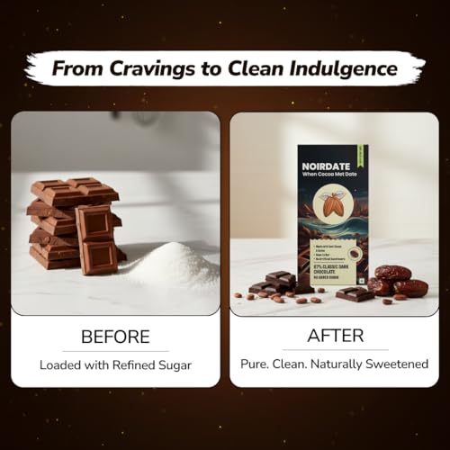 Image of NoirDate Classic Dark Chocolate - 75g, Bean to Bar, Sweetened with Dates, Refined Sugar Free, Clean Label, Healthy & Tasty Guilt-Free Indulgence, Vegan, Antioxidants Rich, (Pack Of 1)