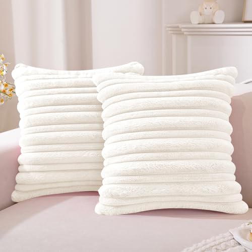 YSTELLAA Lot De 2 Soft Velvet Housse Coussin 40x40, Cushion Covers Décorative Douce À Rayures, Double Sided Housse De Coussin pour Coussin De Chambre À...
