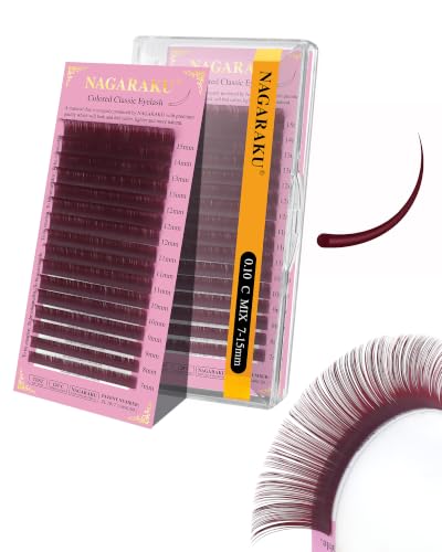 NAGARAKU Burgundy Classic Eyelash Extensions 0.10mm C 7-15mm Mix