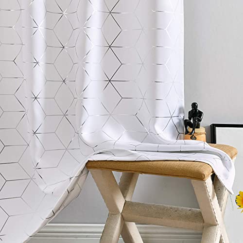 Vangao White Curtains 84 Inches Length 2 Panels For Living Room Bedroom Silver Diamond Foil Print Light Filtering Grommet Top Window Drapes #TOP4