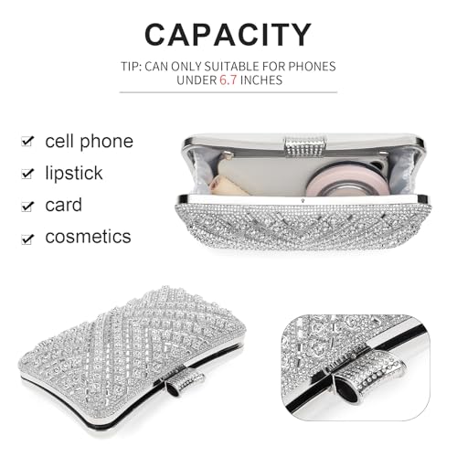 Image of RNIEGA Rhinestone Clutch Purse for Women Sparkly Evening Handbag Bridal Purse Crossbody Shoulder Bag with Detachable Chain