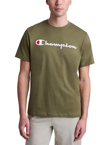 Image of Champion Men's Graphic Short Sleeve T-Shirt, Standard Fit, Classic Script Logo, Midweight 100% Cotton