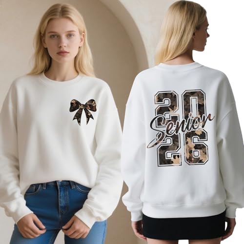 Senior 2026 Camo Sweatshirt Camo Bow 2026 Senior Crewneck Pullover Twoside3