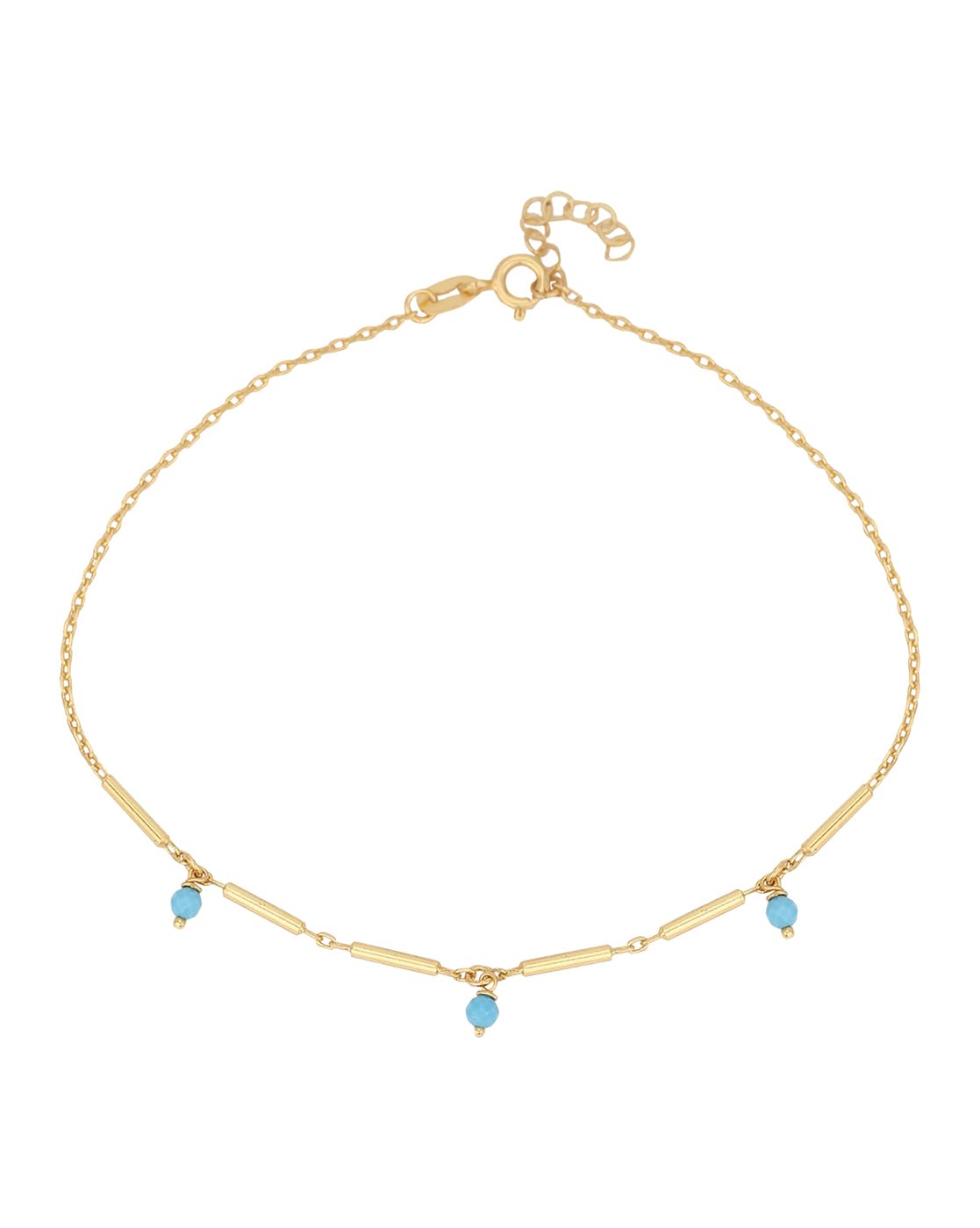 carlton london 18Kt Gold Plated Classic Anklet with alternate inline Bar and dangling blue beads for Women-picture-48