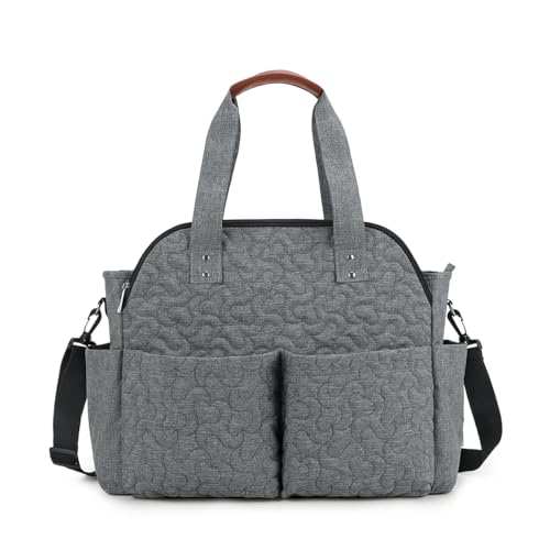 SONARIN Multibolsillos Impermeable Bolsa de Pañales para Bebés,Multifuncional Bolsa de Viaje para Pañales Materna Messenger Bolsos Bandolera con Cambiador & Ganchos Carrito Bebé(Gris)