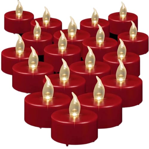 LED Tea Lights Flameless Candles: Battery Operated Bulk 24-Pack Realistic and Bright Flickering Long Lasting 200 Hours Electric Tealight Candles for Home Decor Halloween Christmas Wedding (Red)