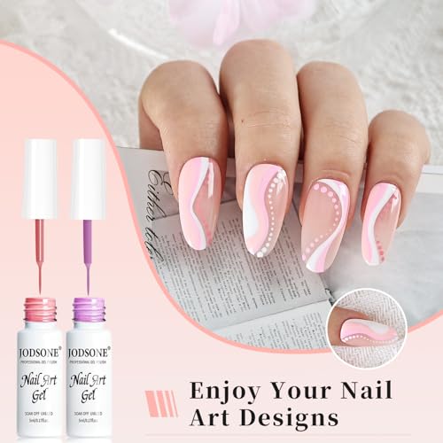 Image of JODSONE 5ml Nail Art Gel Liner Set 10 Colors Gel Nail Polish Need U V Lamp Cured with Thin Brush Gift for Girls at Home Salon Design,Pink Red Blue Purple