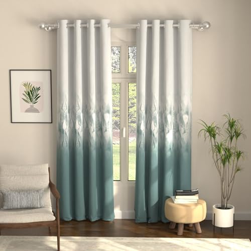 Image of Urban Space Blackout Curtains 8 Feet Set of 2 for Long Door, 80-85% Light Blocking Curtains for Living Room, Digital Printed Curtains with Eyelets, Tieback Included (Sea Mist Turquoise, 8 Feet)