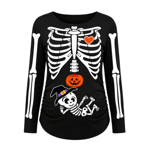 Women Halloween Skeleton Maternity Shirt Long Sleeve Graphic Pregnancy Tops - image 7