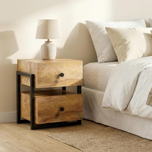Image of FFO Side Tables for Bedroom with Drawers | Bedside Table | Bed Side Table for Bedroom with Drawer, Wooden Drawer with Open Shelf, Modern Side Table for Bed Room, White & Brown Finish (DIY).