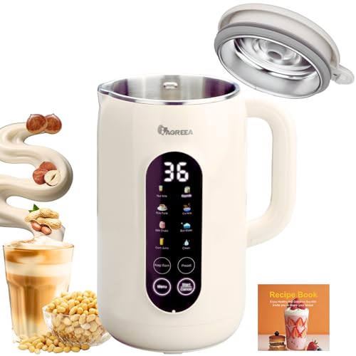 IAGREEA 8 in 1 Nut Milk Maker Machine Stainless Steel Lid BPA Free for Homemade Almond/Oat/Soymilk, 35 oz(1L) Almond Milk Maker Machine with 8 Mins Self-Cleaning, 2 hrs Keep Warm, 750W Stirring Power