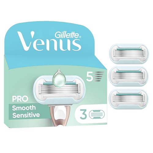 Gillette Venus Lot De 3 Recharges De Rasoir Pour Femmes Pro Smooth Sensitive Pour Peaux Sensibles, AUTHENTIQUES, Cartouches A 3 Lames Et Avec Une Touche...