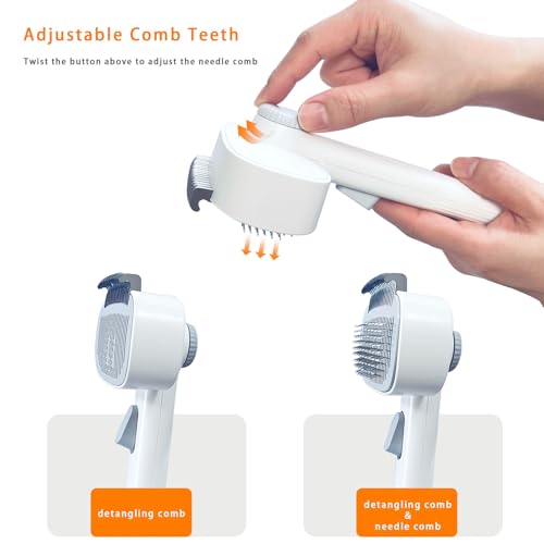 Image of 2-in-1 Dog & Cat Grooming Brush - Adjustable Deshedding Comb & One-Touch Clean | Skin-Safe Rake for Mats, Tangles, Shedding | Long /Short Hair Pets