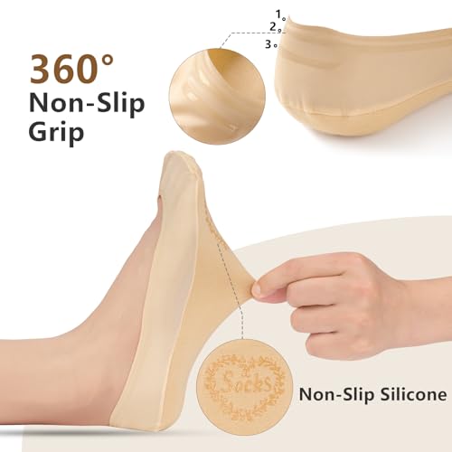 Sofier No Show Socks Womens, Non Slip Ultra Low Cut 6 Pairs Thin Silky Footies Cotton Sole Invisible Socks Flats Loafers2