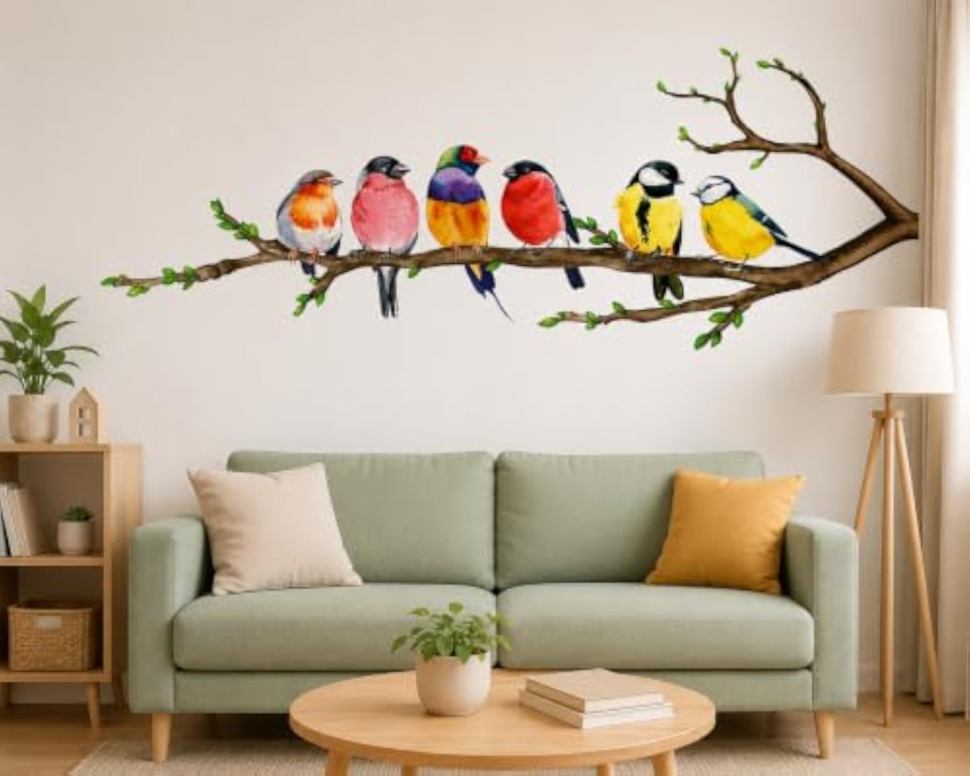 Colorful Birds on Tree Branch Wall Sticker