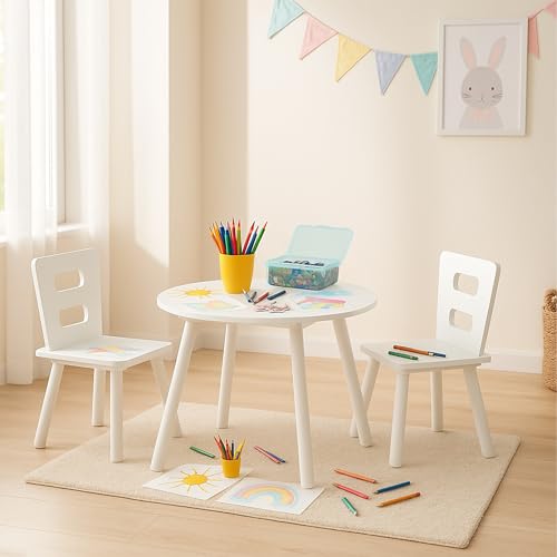 Table avec 2 chaises Relaxdays pour enfants en MDF blanc