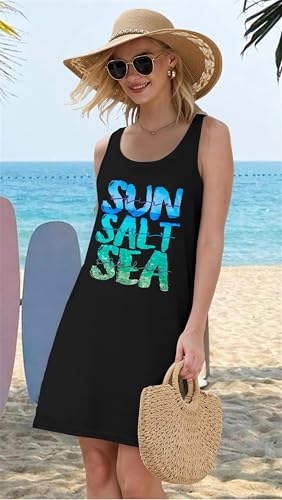 Image of Sun Salt Sea Summer Tank Dress for Women 2026 Beach Dresses Vacation Graphic Dress Hawaiian Tank Dresses