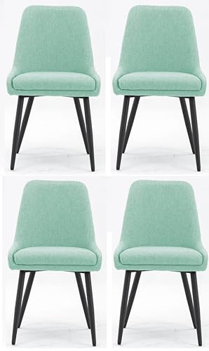 Image of Finch Fox Morris Glam Comfortable Fabric Upholstered Padded Living Room Side Dining Chair for Cafeteria Bedroom, Restaurents, Home, Office with Black Metal Legs in Pista Color (Set of 4)