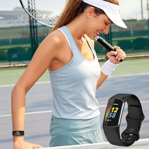 Wownadu Correas Compatible para Fitbit Charge 5 / Charge 6 Correa Negro Mujer Hombre Band Pulsera Recambio Sport Strap, S (sin Reloj) - imagen 6
