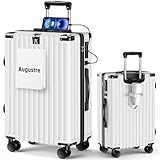 [Augustre] スーツケース 機内持ち込み 超軽量 キャリーケース 大型 軽量 多機能 キャリーバッグ 静音 耐衝撃 ダブルキャスター S/M/Lサイズ カップホルダー付 USB充電機能 隠しフック機能 360度回転 TSAローク搭載 ファスナー式 旅行 ビジネス 出張 (ホワイト, S/機内持込可能)