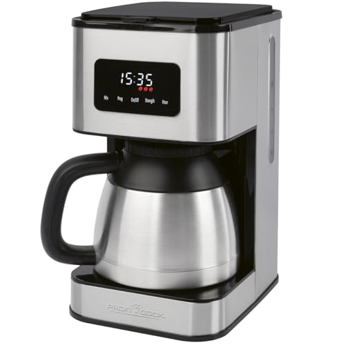 Profi Cook Cafetera con jarra térmica | para hasta 10 tazas de café | Selección de aroma | Sistema antigoteo | Con indicador de hora | Cafetera de filtro Carcasa de acero inoxidable | PC KA 1300
