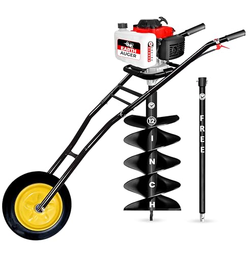 Image of DVI 142CC Trolley Earth Auger Machine, 4-Stroke Petrol Engine - with 12 Inch Double Spiral Planter Bits & Free Extension Rod | for Plantation, Fencing & Post Hole Digging in All Soil Types.