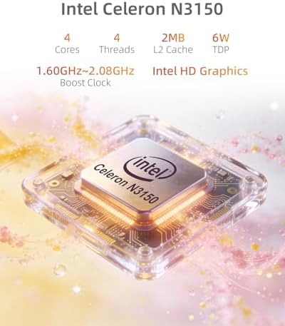 chatreey Mini PC N3150 (4C/4T, 2.08GHz Max) 8GB RAM 256GB SSD, 2X Type-c Mini Computer with 2x2K Display/WiFi 5/BT 4.2/RJ45 LAN/USB 3.0/6W TDP (1 PCs) - 2