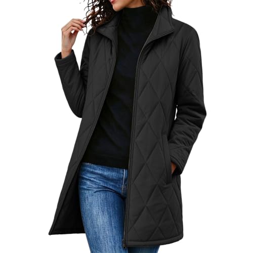Quilted Jackets for Women Lightwight Fall Winter Mid Length Padded Coats - image 1
