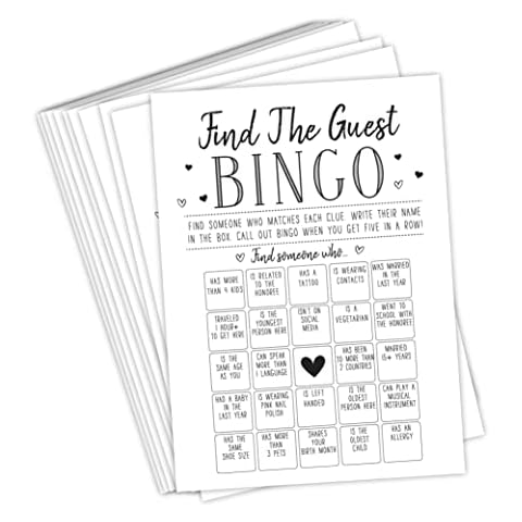 Your Main Event Prints Find The Guest Bingo Game for Bridal Shower, Baby Shower, and Bachelorette Parties - 50 Game Cards Included Cover