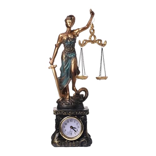 Swtgaah La dea dell'equilibrio orologi ornamenti imitazione di bronzo dea greca della giustizia figura resina con orologio Adatto per mobili decorazione bar ornamenti (ZB-170)