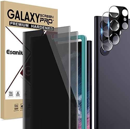 Esanik Privacy Screen for Samsung Galaxy S22 Ultra 5G 6.8 Inch (2+2 Pieces), 2 x PET Privacy Screen Protectors + 2 x Camera Protection, 7H Anti-Spy Privacy Screen Protector