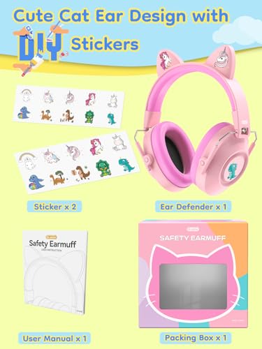 Image of Dr.meter Noise Cancelling Headphones for Kids: EM200 32dB Cute Kids Ear Protection Ear Muffs Toddler Autism Sensory Hearing Protection Noise Reduction Earmuffs for Fireworks, Concerts DIY Stickers