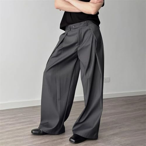 Mens Trousers Pleated Casual Suit Pants Daily Loose Versatile Wide-Leg Pants2