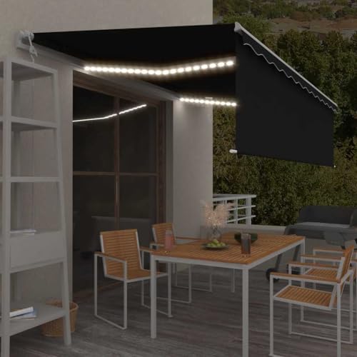 Festnight Store banne Motorisé 5X 3 m Store banne Aluminium avec LED et télécommande Auvent de Terrasse Rétractable aux UV pour Patio Balcon-Anthracite-5 x 3 m
