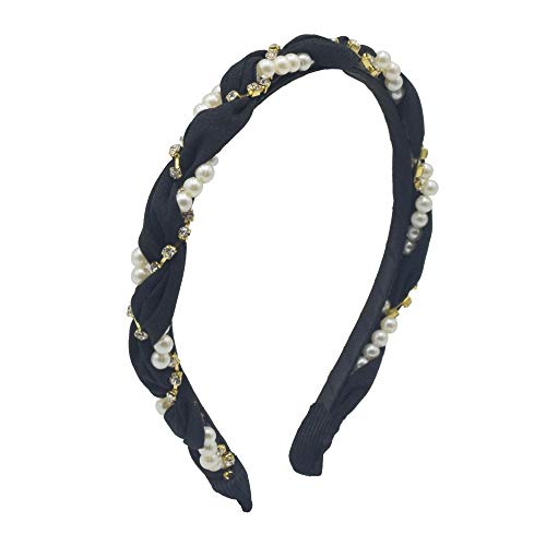MHDGG Twist Pearl Hairband for Women Weaving Shape Diamond Headband for Women Hairband Simple Hair Loop Braid Headbands Hair Hoop Accessories,Black