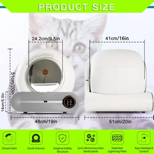 Self-Cleaning Cat Litter Box, Scoop Free Covered Automatic Cat Litter Box Self-Cleaning for Multiple Cats Ultra Cleaning -Odor Removal- APP Control, Large Capacity 65L with Garbage Bags