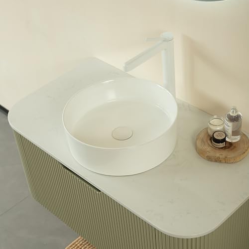 Image of KEIKI 36 inch Bathroom Vanity Cabinet with Sink Combo, Wall Mounted Curved Edges Striped Floating Bathroom Vanity with Soft-Close Drawer, White Round Ceramic Basin Without Faucet, Light Green