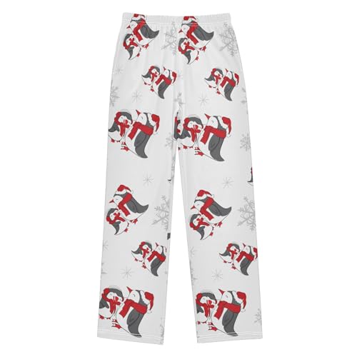 Winter Penguin Snowflake Boys Long Pants Soft Trousers Elastic Waist Kids Lounge Bottoms with Pockets S-XL