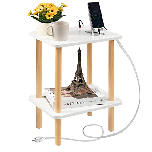 Foraofur End Table With Charging Station, End Tables With Usb Ports And Outlets, Small Side Table For Living Room, Bedroom & Office, Two-Tier Narrow Side Table, Easy Assembly #TOP5