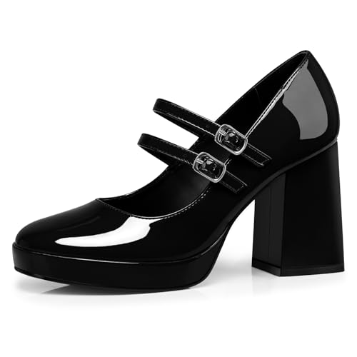 Women Mary Jane Shoes: Comfortable Closed Toe Chunky Heels, Dress Shoes Prom Graduation Formal Platform Pumps Black/Red Size 6-11